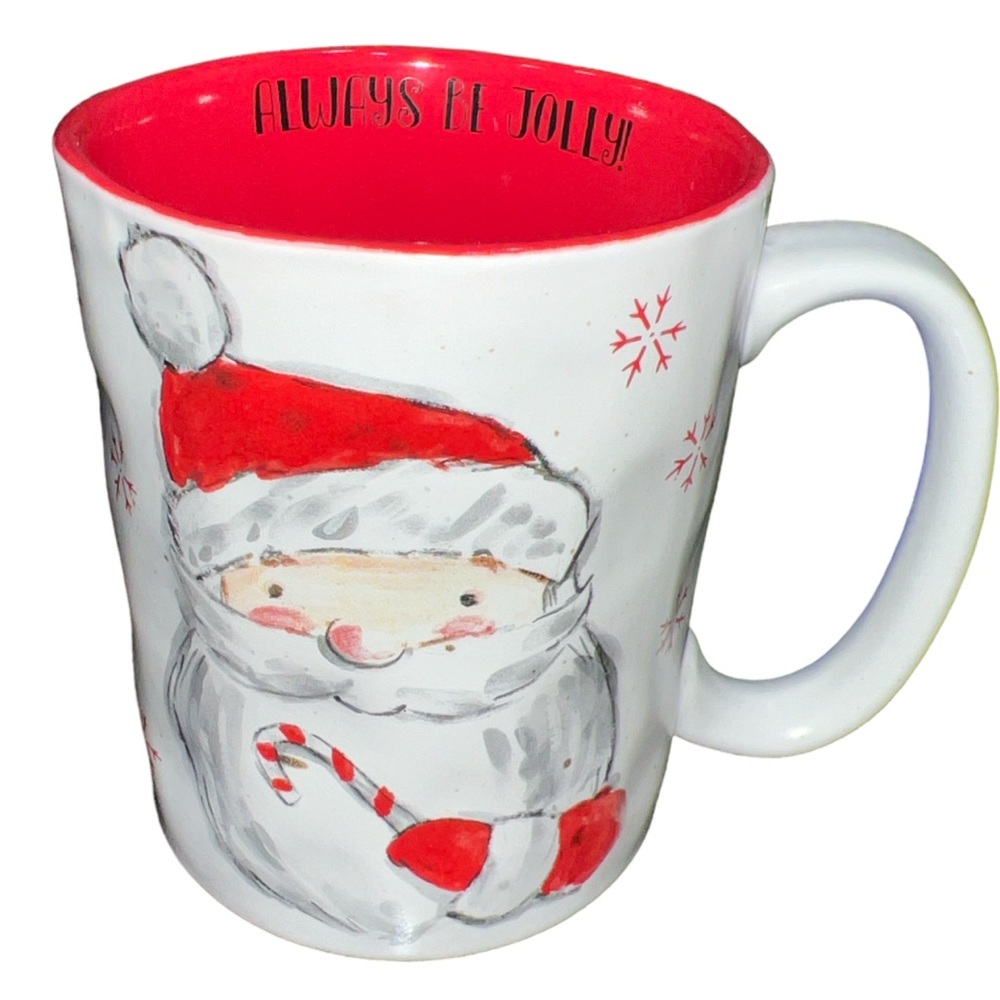 Peppermint & Pine Santa Mug ALWAYS BE JOLLY Snowflake Speckled Christmas Candy